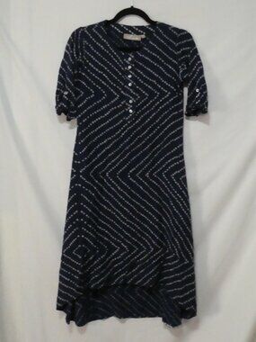 UTSA Navy and White Bandhani High-Low Kurta Dress - Size XS extra small